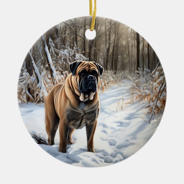 Adorno De Cerámica Bullmastiff deja que nieve Navidades (Frente)