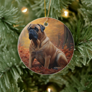 Adorno De Cerámica Bullmastiff en otoño las hojas caen inspiran
