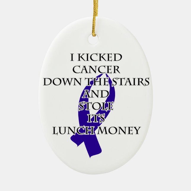 Adorno De Cerámica Bully de cáncer (cinta azul oscura) (Frente)