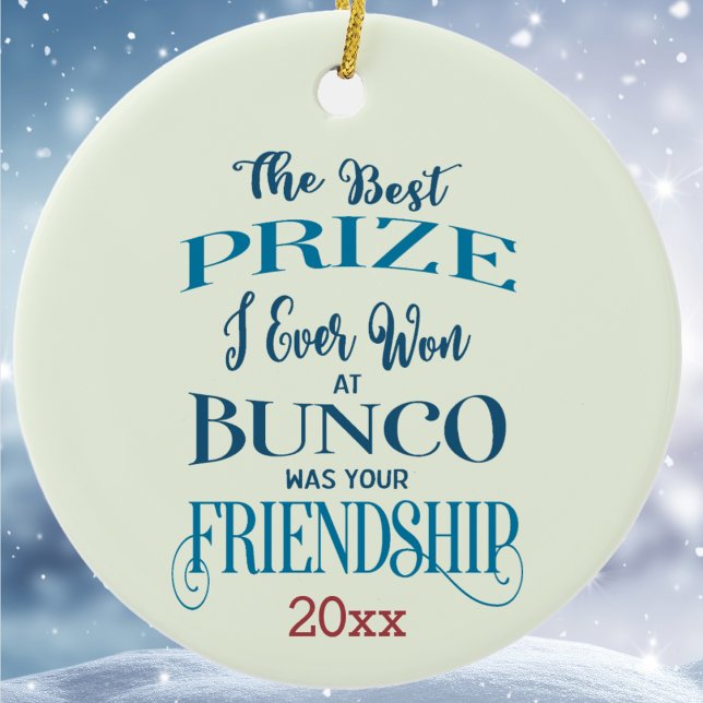 Adorno De Cerámica Bunco Merry Christmas Friendgraphy Typography (Bunco Friendship Ornament Keepsake Memory)