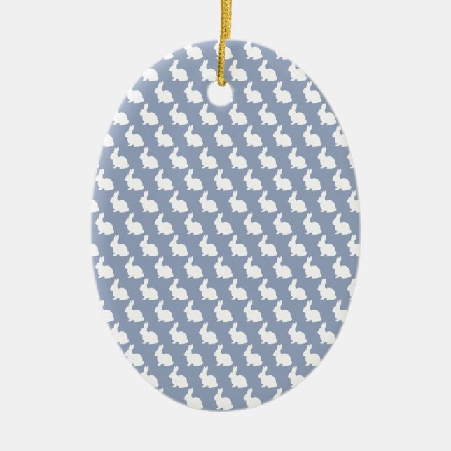 Adorno De Cerámica Bungalow simple azul y blanco de Pascua (Frente)