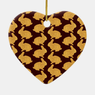 Adorno De Cerámica Bunnies dorados