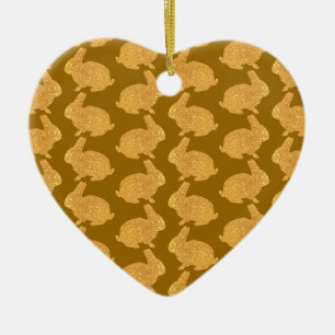 Adorno De Cerámica Bunnies dorados