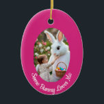 Adorno De Cerámica Bunny and Child photo pink blue Oval Frame Easter<br><div class="desc">Bunny and Child photo in Oval Frame,  pink and blue background,  can be a gift for your Easter. Generative content image may be replaced. Humor text says "Some Bunny Loves Me"</div>