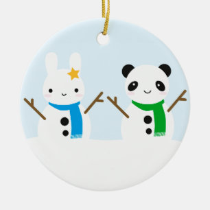 Adorno De Cerámica Bunny de nieve y Panda de nieve