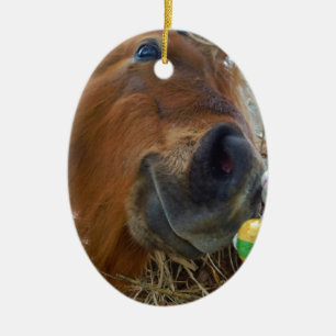 Adorno De Cerámica Bunny de Pascua y caballo marrón
