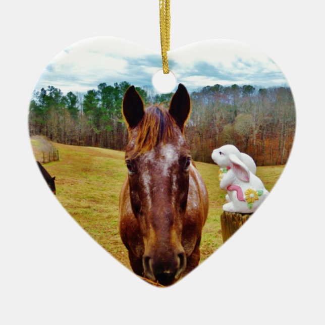 Adorno De Cerámica Bunny de Pascua y caballo marrón (Frente)