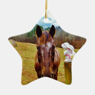 Adorno De Cerámica Bunny de Pascua y caballo marrón