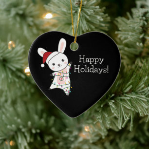 Adorno De Cerámica Bunny Merry Christmas Winter Animals Conejos Ceram