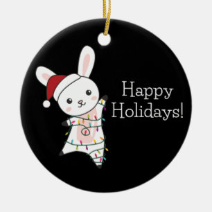 Adorno De Cerámica Bunny Merry Christmas Winter Animals Conejos Ceram