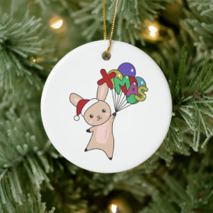 Adorno De Cerámica Bunny Merry Christmas Winter Animals Rabbit