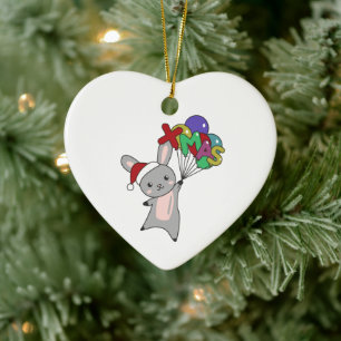 Adorno De Cerámica Bunny Merry Christmas Winter Animals Rabbit