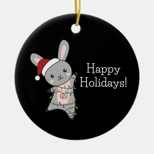 Adorno De Cerámica Bunny Merry Christmas Winter Animals Rabbits (Frente)