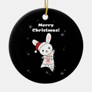 Adorno De Cerámica Bunny Merry Christmas Winter Animals Rabbits