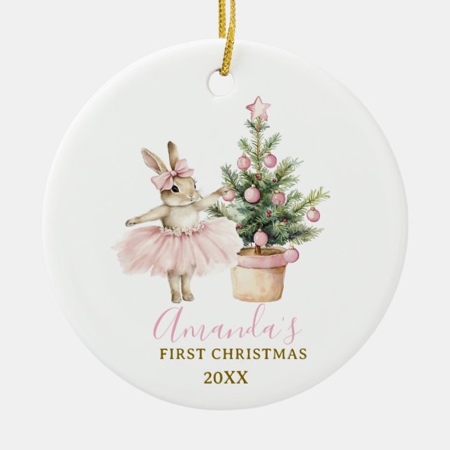 Adorno De Cerámica Bunny Rabbit First Christmas Keepsake Baby Girl (Frente)