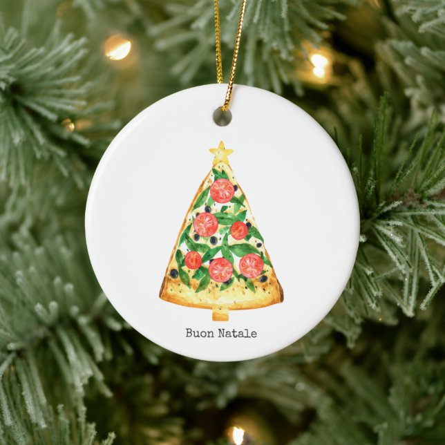Adorno De Cerámica Buon Natale Italiano Feliz Navidad Pizza Slice (Árbol)