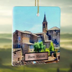 Adorno De Cerámica Buon Natale Orvieto Italia Hillside e Iglesia
