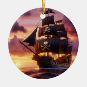 Adorno De Cerámica Buque pirata al amanecer