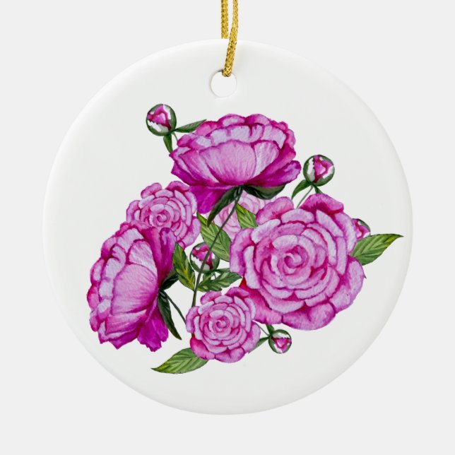 Adorno De Cerámica Buqueta colorida de peonías (Frente)