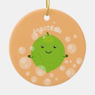 Adorno De Cerámica Burbujas de cal verde suave ilustracion personaliz