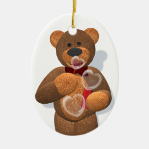 Adorno De Cerámica Burbujas del corazón del oso que soplan pequeño