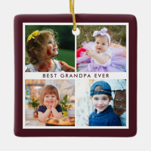 Adorno De Cerámica Burgundy Mejor Abuelo del Mundo 4 Fotos Navidad