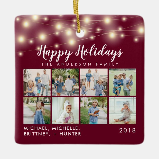 Adorno De Cerámica Burgundy String Lights 8 Photo Holiday (Anverso)