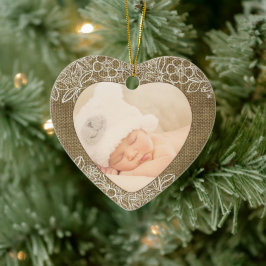 Adorno De Cerámica Burlap y el bebé de encaje Primera Navidad