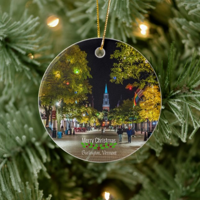Adorno De Cerámica Burlington, Vermont Christmas Greetings. (Árbol)