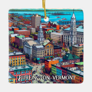 Adorno De Cerámica Burlington, Vermont Comic Book Style Art