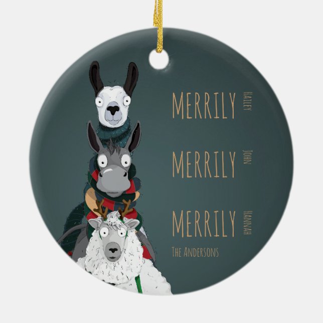 Adorno De Cerámica Burro gracioso, llama y turquesa oveja (Atrás)