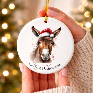 Adorno De Cerámica Burro Pequeño y Alegre de Navidad, personalizado
