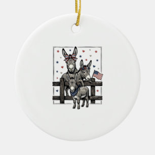 Adorno De Cerámica Burros Patrióticos Diseño de Camiseta Vintage 4 de