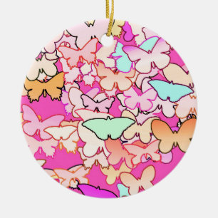 Adorno De Cerámica Butterflies, multi and deep pink