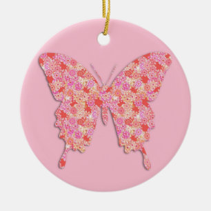 Adorno De Cerámica Butterfly in flower pattern - pink, orange