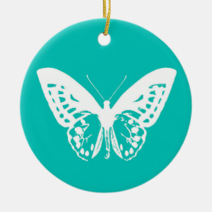 Adorno De Cerámica Butterfly sketch, turquoise and white