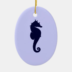 Adorno De Cerámica Caballito de Mar Azul Perwinkle y Oscuro