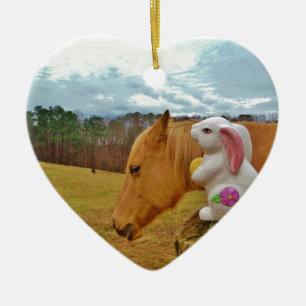 Adorno De Cerámica Caballo amarillo, conejo de primavera