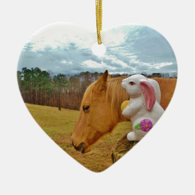 Adorno De Cerámica Caballo amarillo, conejo de primavera (Frente)