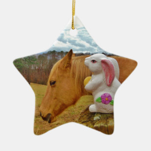 Adorno De Cerámica Caballo amarillo, conejo de primavera