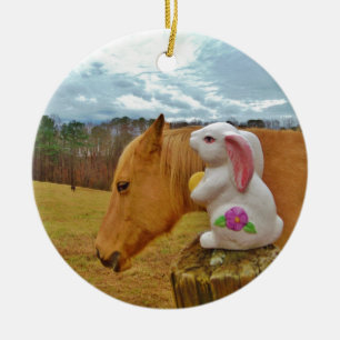 Adorno De Cerámica Caballo amarillo, conejo de primavera