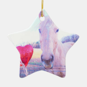 Adorno De Cerámica Caballo amarillo y corazón rojo