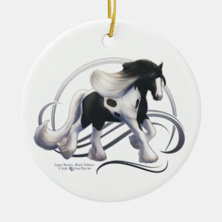 Adorno De Cerámica Caballo Black Tobiano Gypsy Vanner