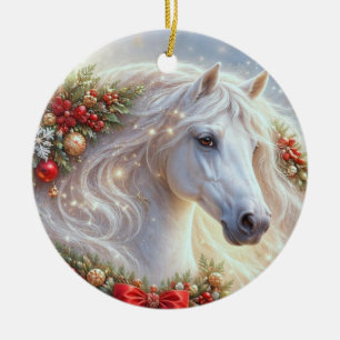 Adorno De Cerámica Caballo blanco bonito de Navidad