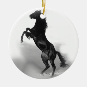 Adorno De Cerámica Caballo blanco negro