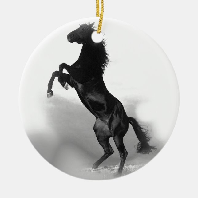 Adorno De Cerámica Caballo blanco negro (Frente)