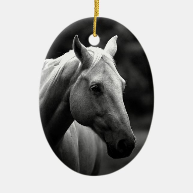 Adorno De Cerámica Caballo blanco negro (Frente)