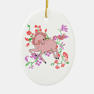 Adorno De Cerámica Caballo bonito del unicornio del rosa de la
