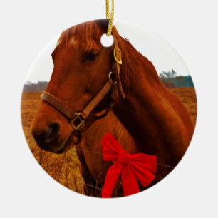 Adorno De Cerámica Caballo con arco rojo