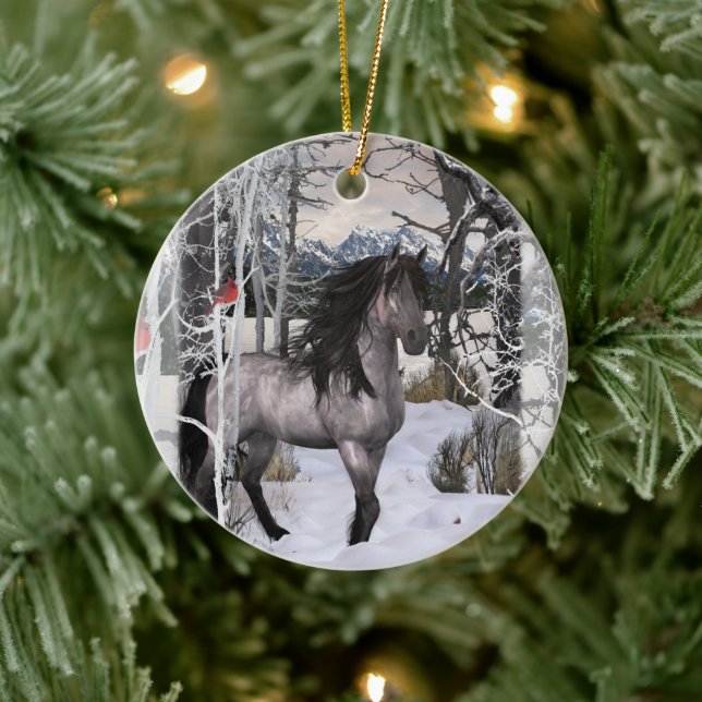 Adorno De Cerámica Caballo con los deseos de invierno de 2024 (Árbol)